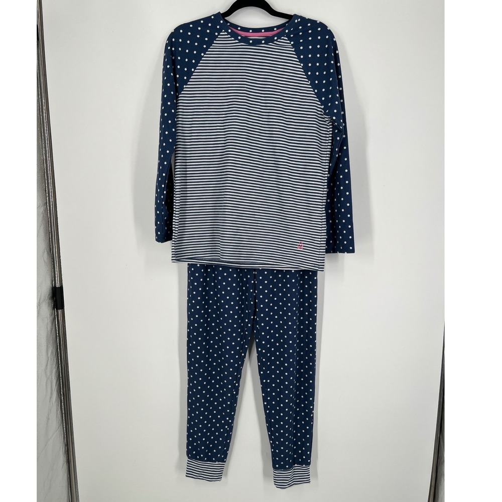 Cuddl Duds Womens Pajama Set Blue White Polka Dot Stripe Waffle Knit Small NWT